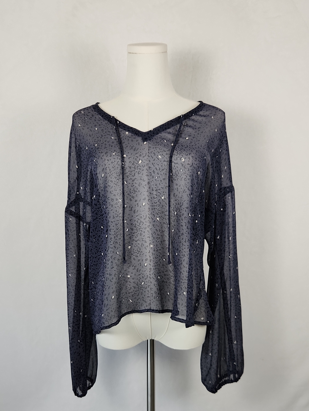 Peyton Jensen "Fiona" Sheer Leopard Tie‑Front‎ Top – Size Small